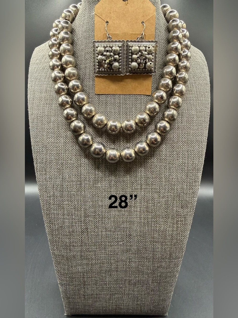 Silver Beaded Necklace Set